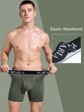 Load image into Gallery viewer, POKARLA Mens Stretch Boxer Briefs Soft Cotton Open Fly Tagless Underwear Regular Leg