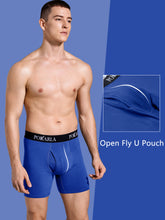 Load image into Gallery viewer, POKARLA Mens Stretch Boxer Briefs Soft Cotton Open Fly Tagless Underwear Regular Leg