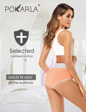 Load image into Gallery viewer, POKARLA Women's High Waisted Cotton Underwear Soft Breathable Panties Stretch Briefs Regular & Plus Size 5-Pack