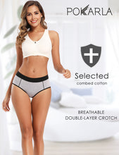 Load image into Gallery viewer, POKARLA Women's Cotton Stretch Underwear Ladies Mid-high Waisted Briefs Panties 5-Pack