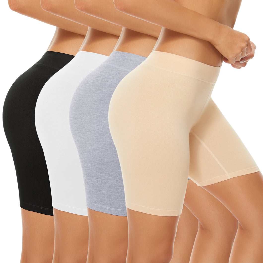 POKARLA 4 Pack Women's Cotton Underwear Boxer Shorts Anti Chafing Bike Shorts Boyshorts Panties Regular & Plus Size