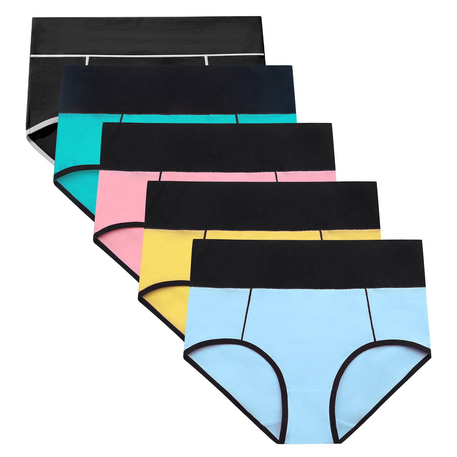 TUTUESTHER Womens Underwear High Waistd Panties Postpartum Cotton Full Briefs Multipack(Small, Black/Green/Vivid Blue/Purple Red/Chrome Yellow) At Women's Clothing Store