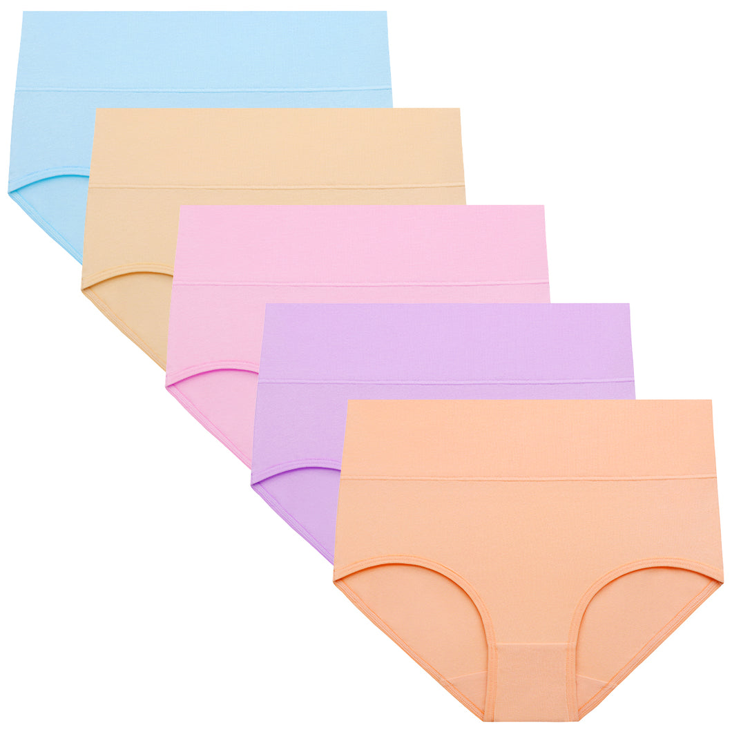 POKARLA Women's Underwear Cotton High Waist Briefs Full Coverage Soft Breathable Ladies Panties Pack of 5